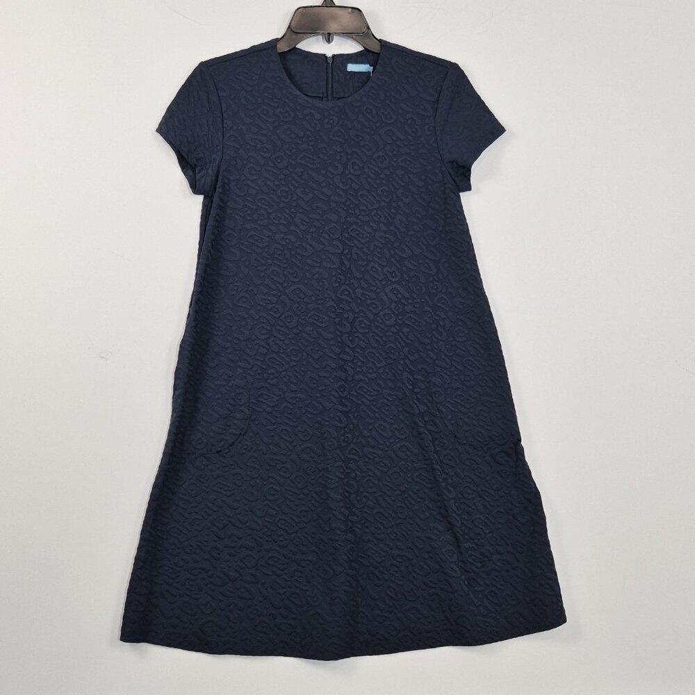 J McLaughlin Navy Jacquard A-Line Swing Dress Size XS Blue Navy Preppy (59)